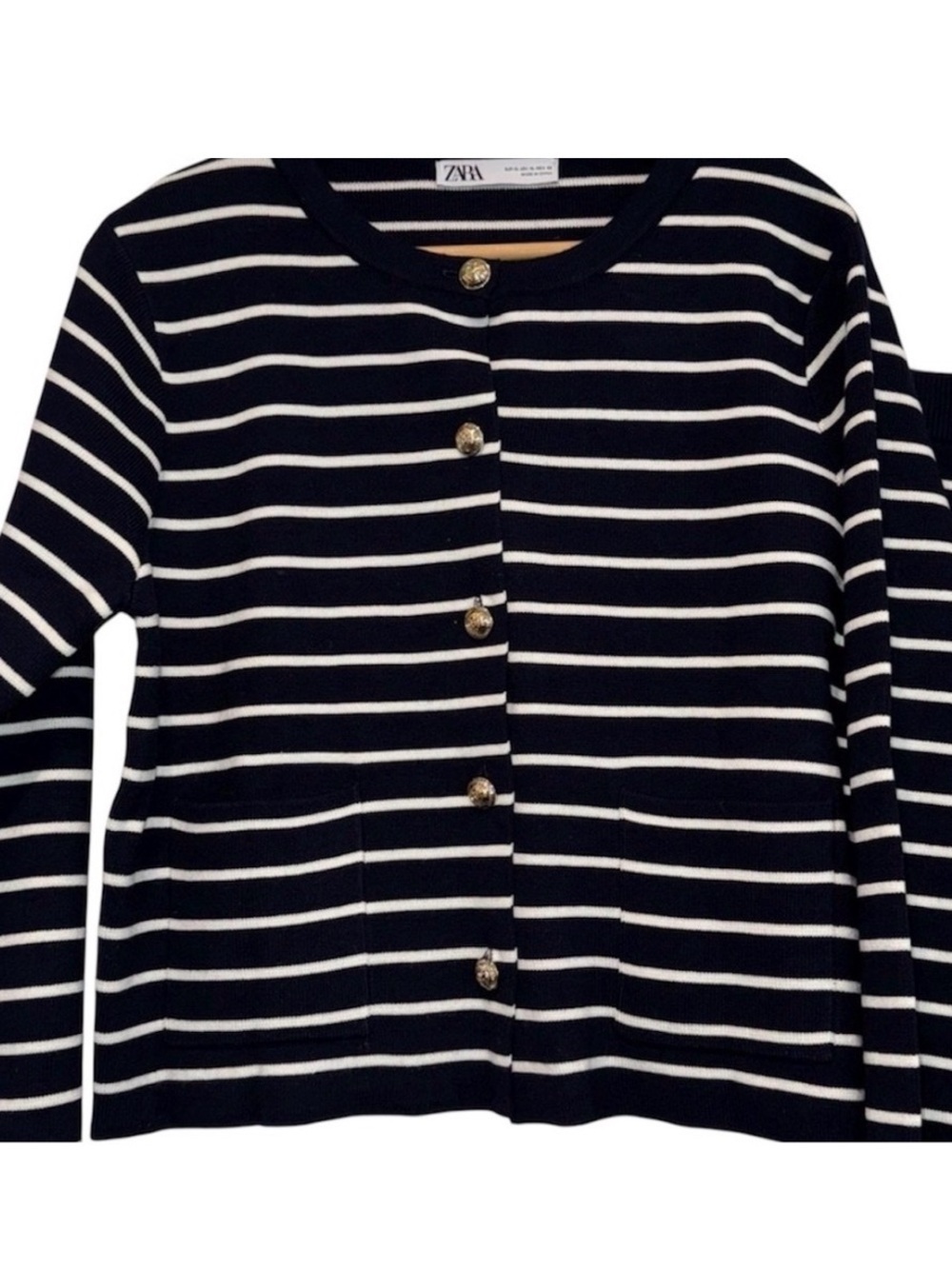 Zara Black and White Striped Button-Front Cardigan